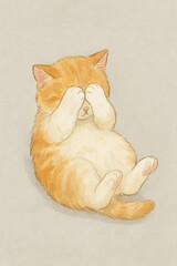 A cat is laying down and hide its face