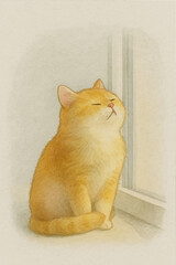 A cat sits by the window