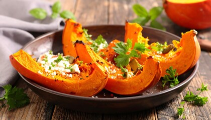 Roasted pumpkin slices with creamy topping