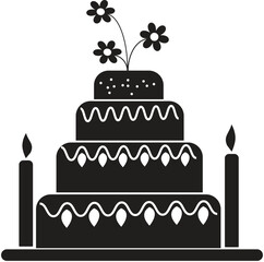 A stylized black silhouette of a birthday cake with candles on top perfect for celebratory designs and party invitations silhouette