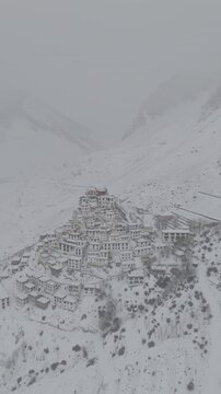 Key Monastery Snow Drone Shot