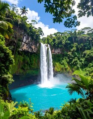 Fototapeta premium Lush waterfall in a tropical paradise