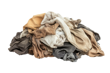 Pile of dirty laundry isolated on transparent background. Pile of dirty clothes isolated on white background.