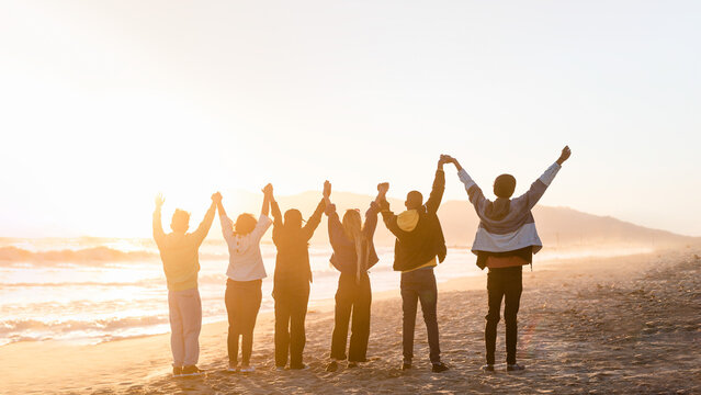 Diverse people at beach remix