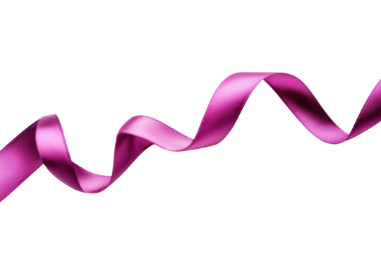 Sparkling purple ribbon twisted and flowing isolated on transparent background. Purple domestic violence awareness ribbon isolated on white background.