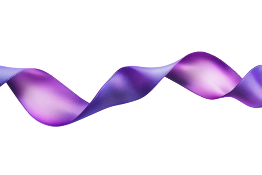 Sparkling purple ribbon twisted and flowing isolated on transparent background. Purple domestic violence awareness ribbon isolated on white background.