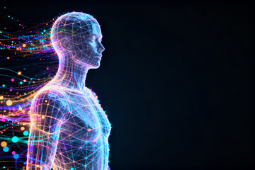 Humanoid figure with digital network