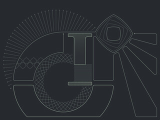 Technical Alphabet Letter I Schematic. Abstract data processing and programming font concept