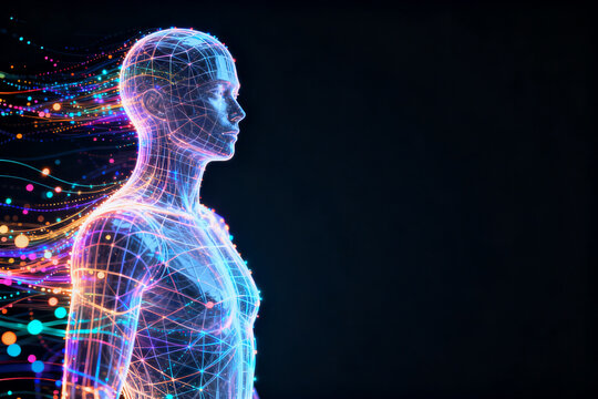 Humanoid figure with digital network - Powered by Adobe