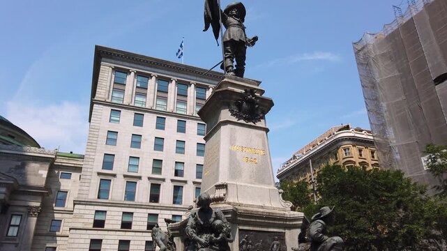 The Maisonneuve Monument, a monument in memory of Paul Chomedey de Maisonneuve, founder of Montreal in Place d'Armes. Montreal, Quebec, Canada.