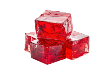 Cluster of red gelatin desserts isolated on transparent background. Red gelatin dessert isolated on white background.