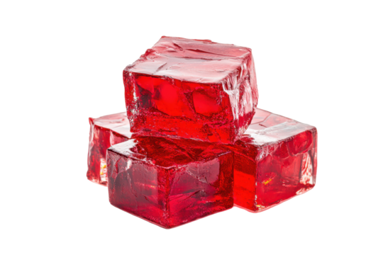 Cluster of red gelatin desserts isolated on transparent background. Red gelatin dessert isolated on white background.
