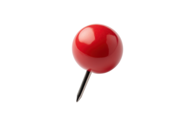 Single red thumbtack isolated on transparent background. Red push pin isolated on white background.