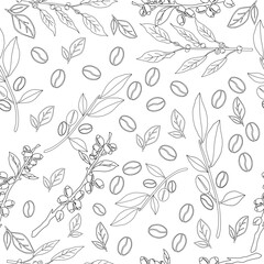 Seamless floral pattern. Branch with leaves. vector illustration of coffee branch. Coffee plant branch with leaf. Hand drawn Coffee tree vector. Coffee beans and leaves. Branch of a plant.	
