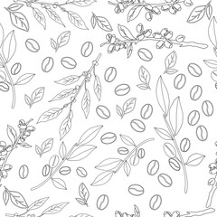 Seamless floral pattern. Branch with leaves. vector illustration of coffee branch. Coffee plant branch with leaf. Hand drawn Coffee tree vector. Coffee beans and leaves. Branch of a plant.	
