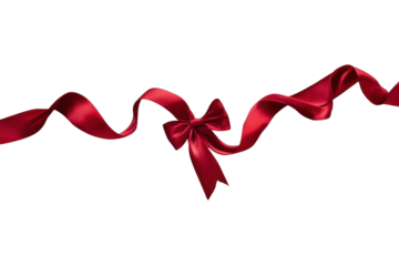 Elegant red ribbon bow isolated on transparent background. Red ribbon isolated on white background.