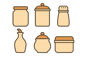 Set of kitchen storage containers including jars, shakers, and bottles