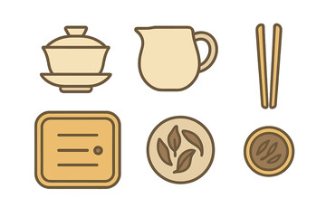 Traditional Chinese tea ceremony set with gaiwan, pitcher, and loose leaves