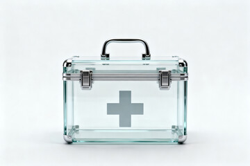 Transparent first aid kit with cross symbol