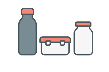 Reusable food and beverage containers set including bottle, jar, and lunch box