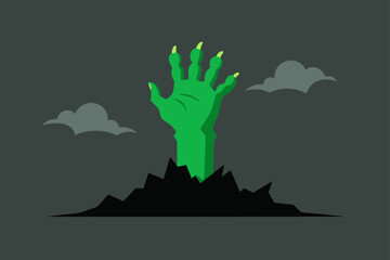 Obraz premium Green zombie hand rising from the ground at night