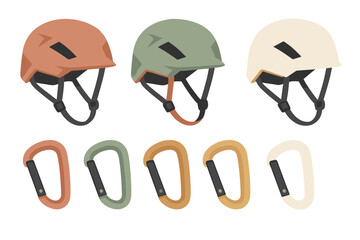 Climbing helmets and carabiners collection essential safety equipment for mountaineering