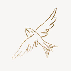 Gold sparrow gold glitter line art, doodle illustration