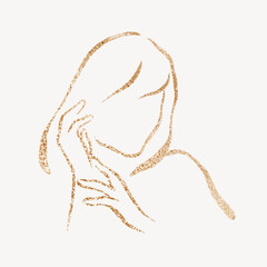 Aesthetic woman collage element, gold drawing illustration