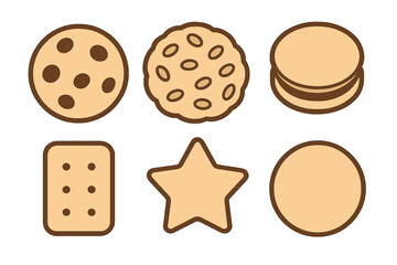 Assortment of six sweet baked cookies and biscuits in various shapes and flavors