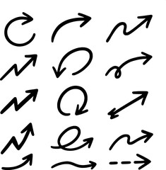 Hand drawn arrows set. Doodle style pointers, directions. Vector illustration elements for graphic and web design