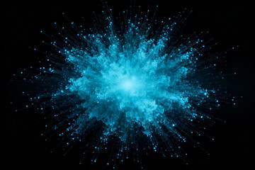 Blue particle explosion on black background