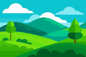Fototapeta premium Illustration of a landscape with hills and trees