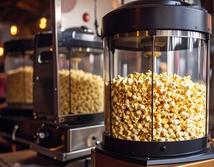 Popcorn machine with overflowing popcorn
