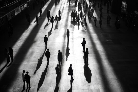 Fototapeta Black and white image of city pedestrians