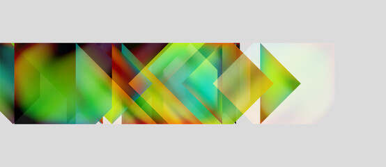Obraz premium Abstract geometric shapes, vibrant colors blend. Triangles overlap creating dynamic visual effect. Modern design, digital art.