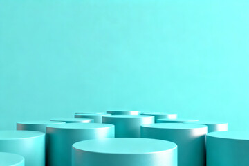 Blue cylindrical platforms on plain background