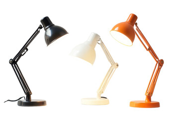 Desk lamps in different colors isolated on transparent background. Set of desk lamps isolated on white background.