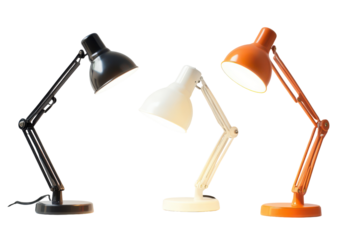 Desk lamps in different colors isolated on transparent background. Set of desk lamps isolated on white background.