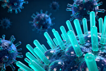 Virus cell with protrusions