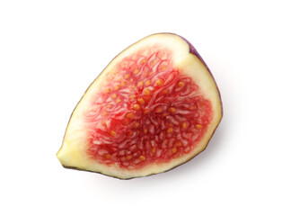 Piece of ripe fig isolated on white, top view