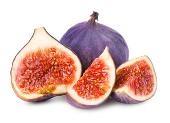 Whole and cut ripe figs isolated on white