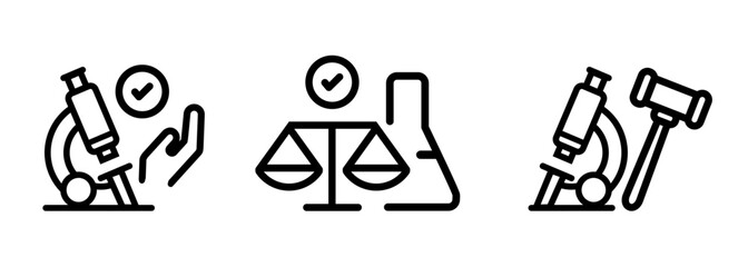 ethical principles in scientific research icons feature microscope balance scale and gavel responsible conduct integrity and legal governance in science