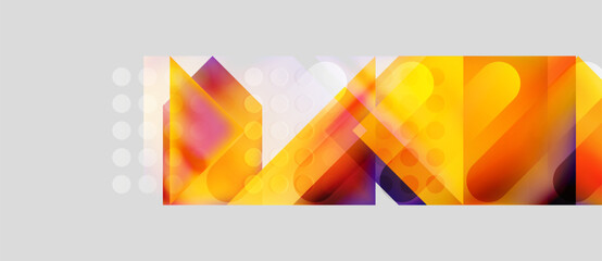 Abstract geometric shapes, vibrant colors, layered design. Modern composition with orange, yellow, purple hues. Clean background.