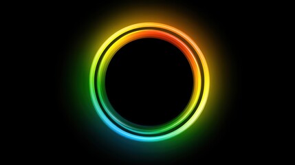 Neon ring on black background vibrant neon ring illuminates dark minimalist setting creating striking visual contrast