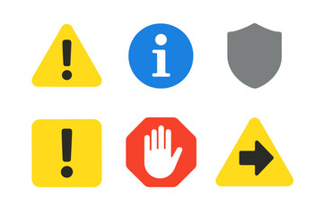 Essential user interface icons for alerts, security, information, and navigation
