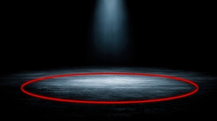 Red circle in dark room vibrant red circle centrally positioned within a deep dark room creating strong visual contrast