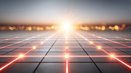 Grid of light in room illuminated grid pattern suspended mid room creating striking visual effect with radiant beams
