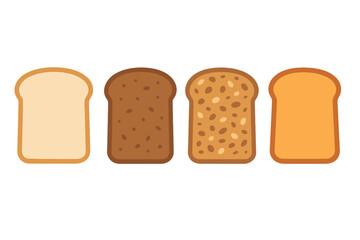 Assortment of sliced bread varieties including white, whole grain, rye, and toasted slices