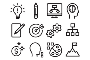 Business and Success Icon Set Idea Rocket Teamwork Growth Target Finance