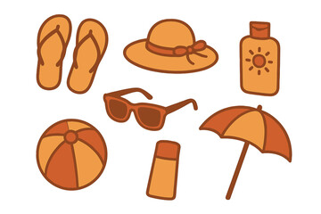 Essential summer beach vacation accessories set including sunglasses and sun protection